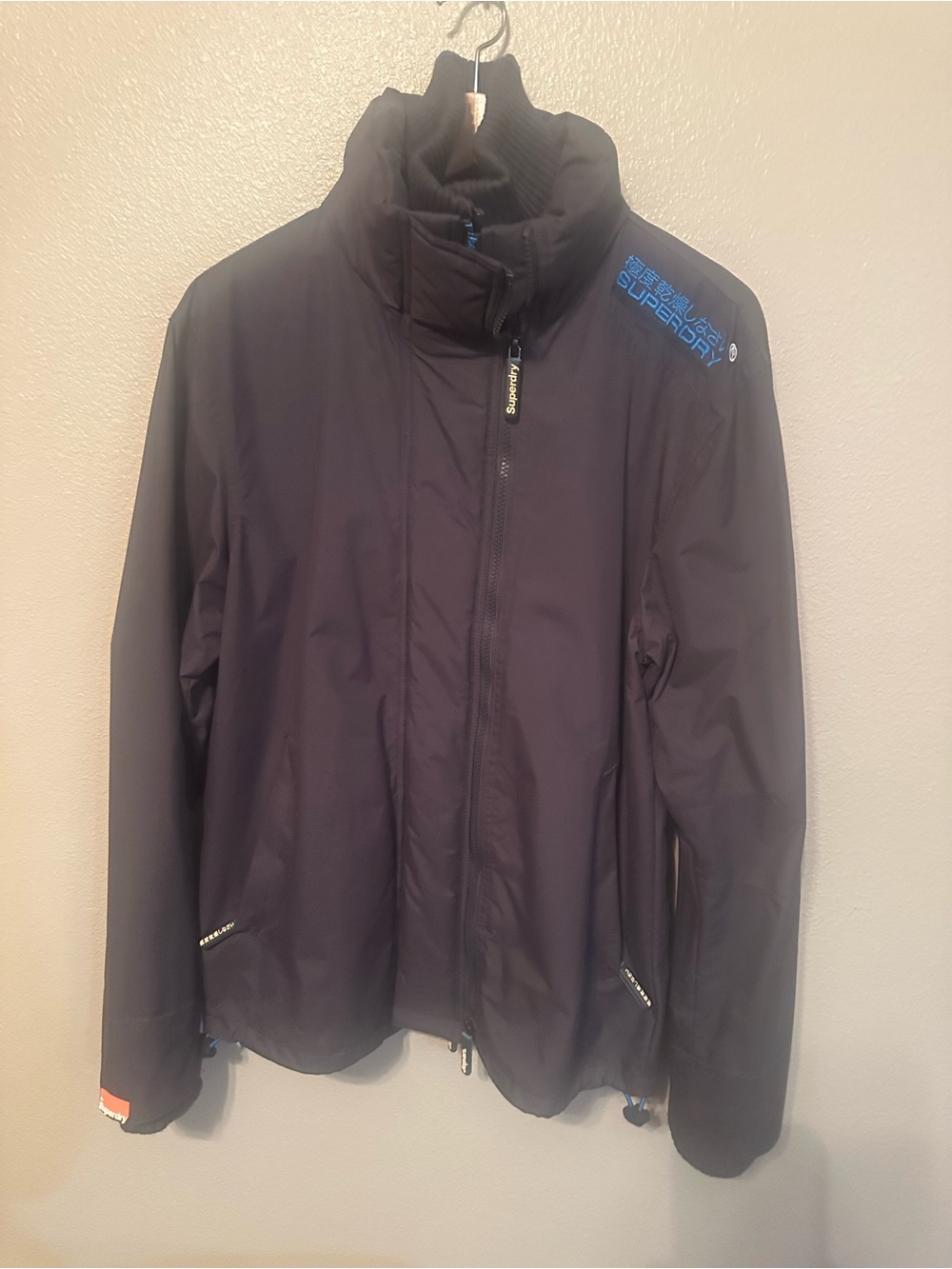 Superdry Men’s Black Jacket with Blue Logo Detail